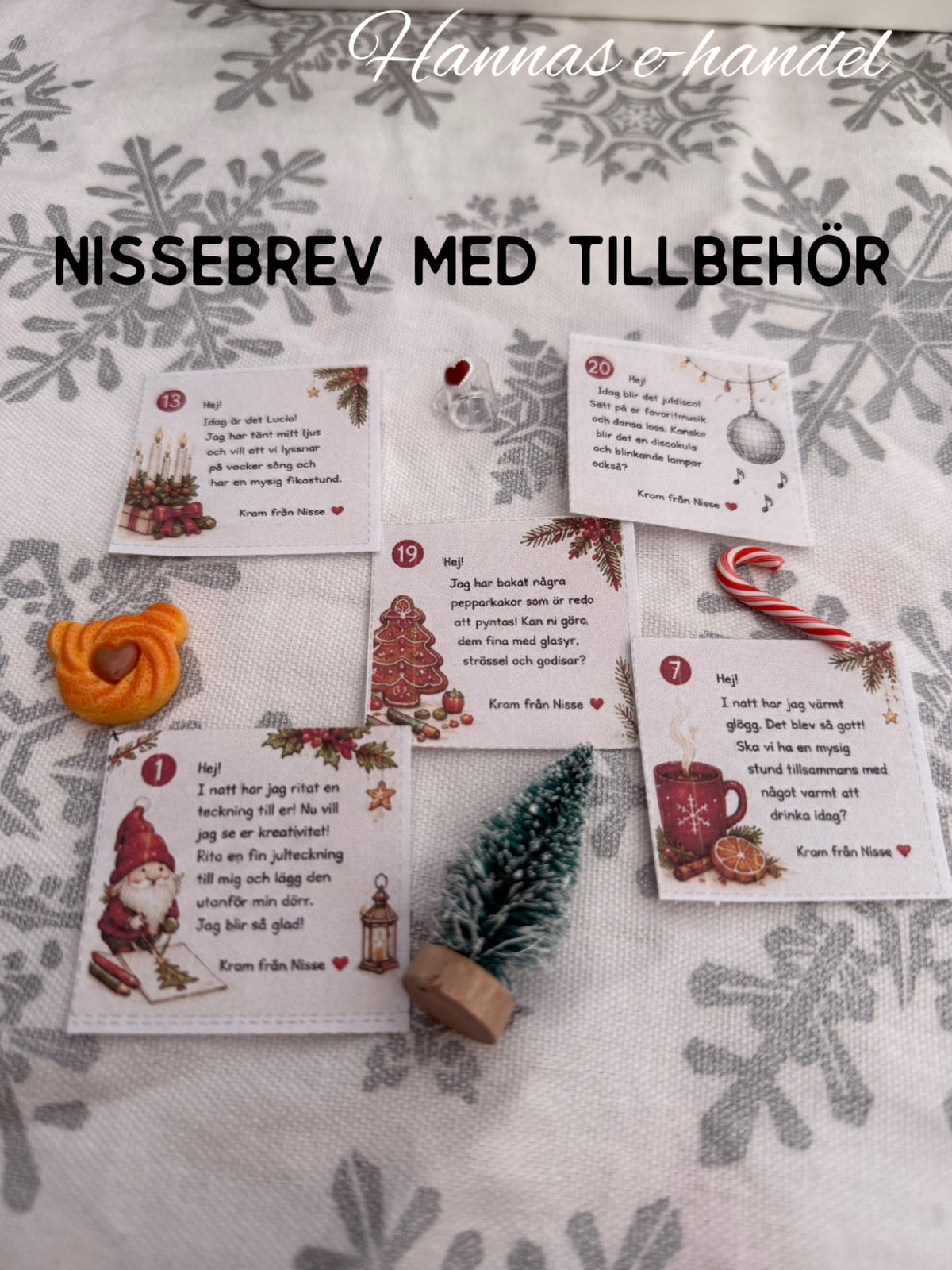 Nissebrev med tillbehör
